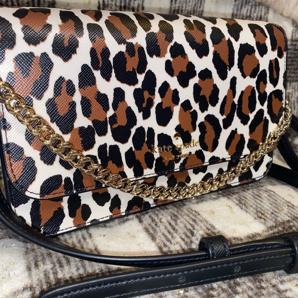 KATE SPADE NEW YORK SPOTTED LEOPARD GOLD CHAIN CROSSBODY BAG - Picture 2 of 15